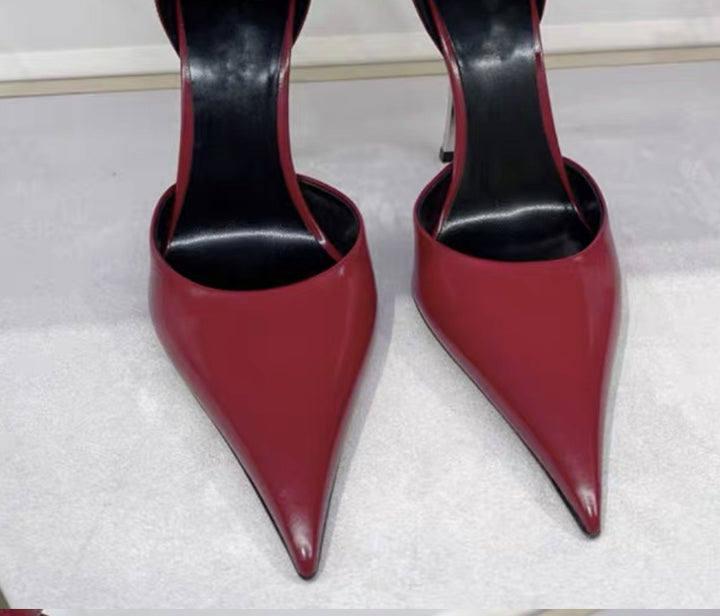 triple-strap pointed-toe heels with studded details – AURORA