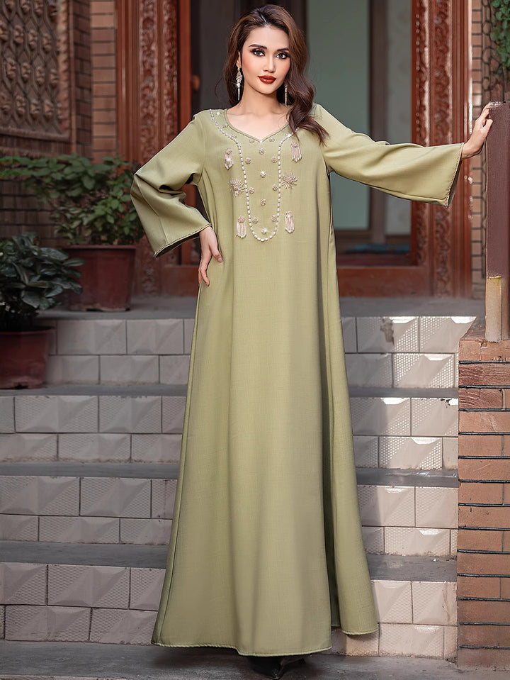 op maat gemaakte flare-pak met satijnen pofmouwen – VALENCIA 