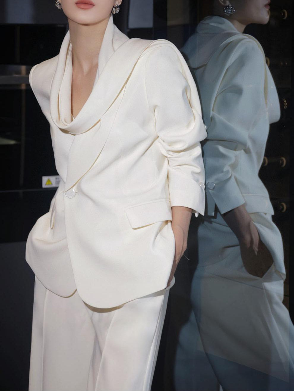 tailored wide-leg pantsuit with draped lapel blazer – ASTER