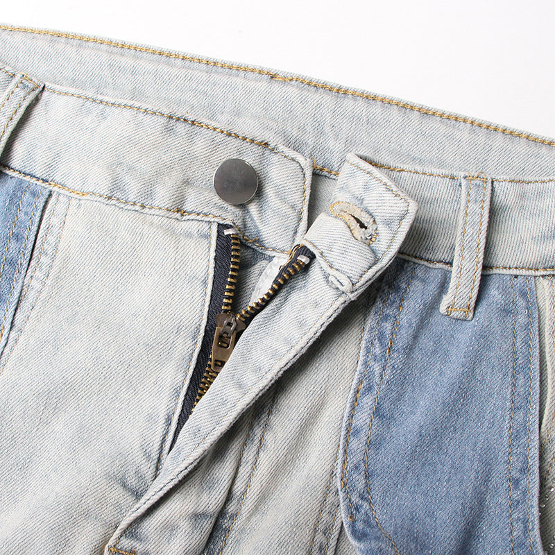 بنطلون جينز بقصات بلونين مع أجزاء بتصميم مموج - ريفيرا