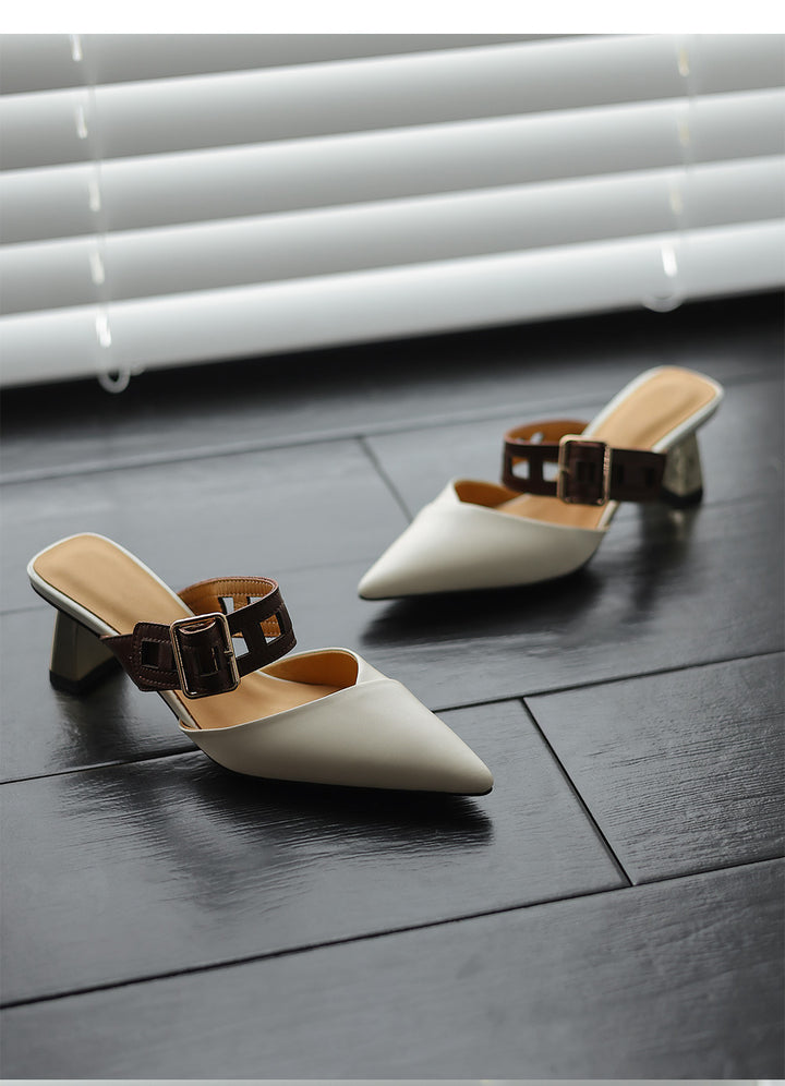 حذاء ميول مدبب بحزام بإبزيم وكعب سميك – نوفاكتو