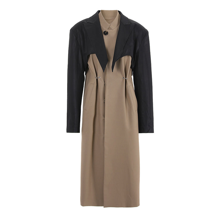 contrast-panel tailored midi coat with sculpted waist – DUET