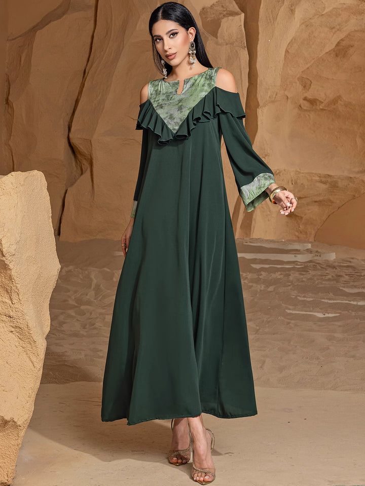 cold-shoulder maxi dress with ruffled neckline - AMAWLA