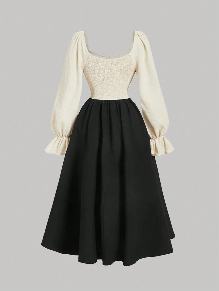 corset-waist midi dress with puff sleeves – FLORENTIA