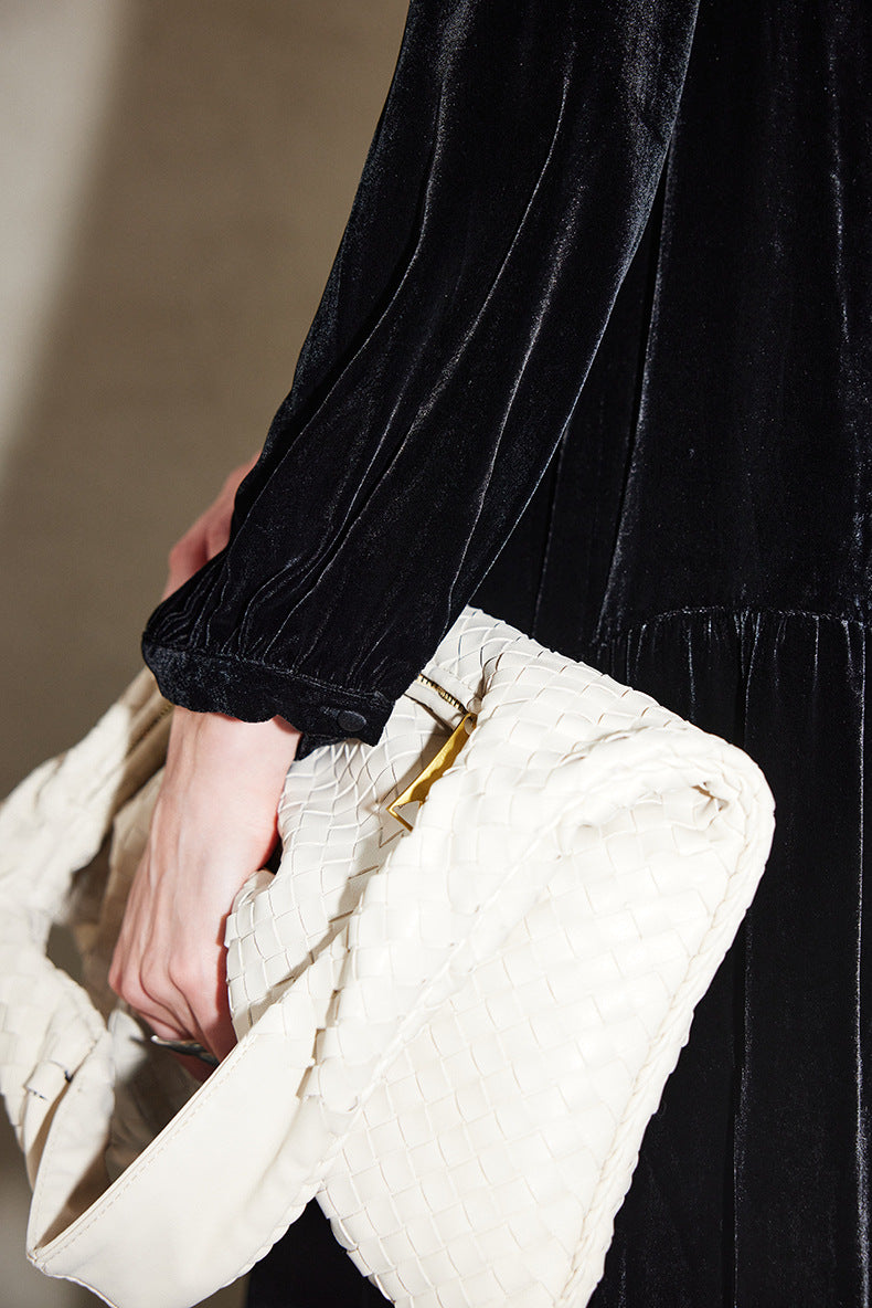 Pleated Velvet Midi Dress with Long Sleeves – RAHMA