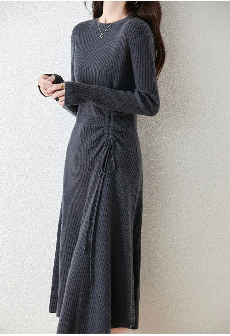 ribbed knit midi dress with adjustable side tie – CHARCOA