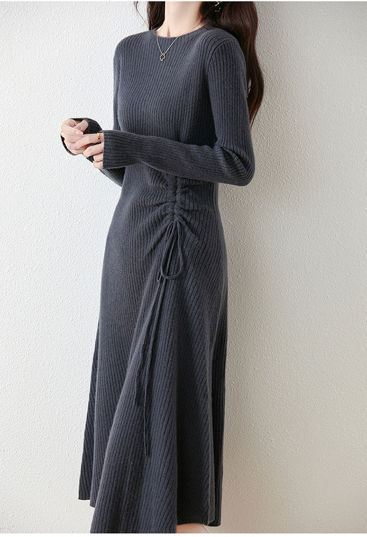 ribbed knit midi dress with adjustable side tie – CHARCOA
