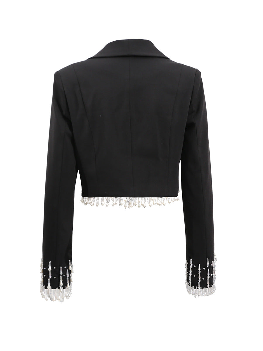 cropped blazer with crystal fringe – NORA