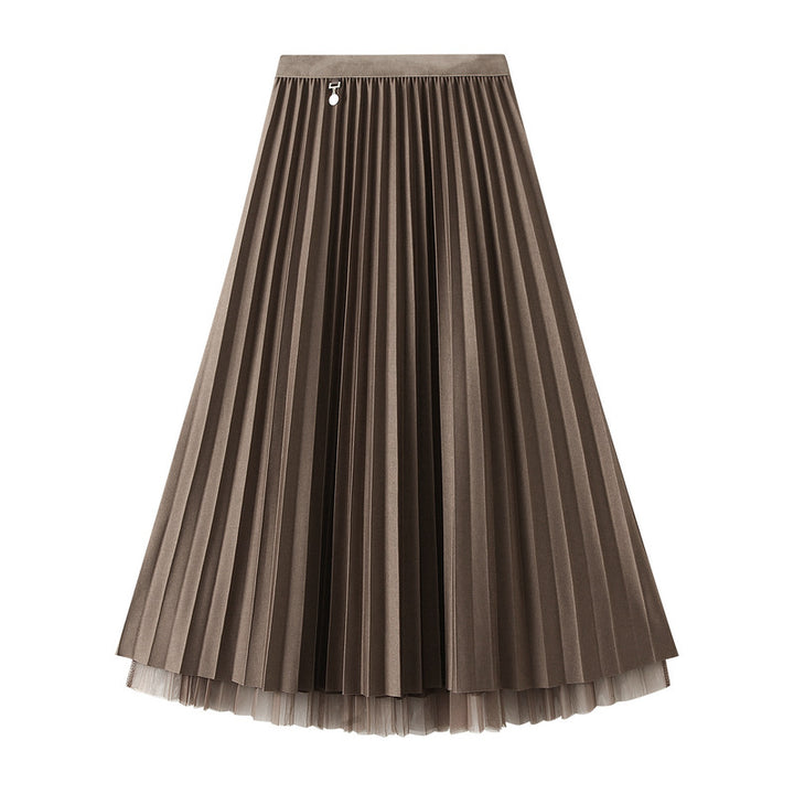 Pleated Midi Skirt with Elastic Waist – CHAMPAGNE