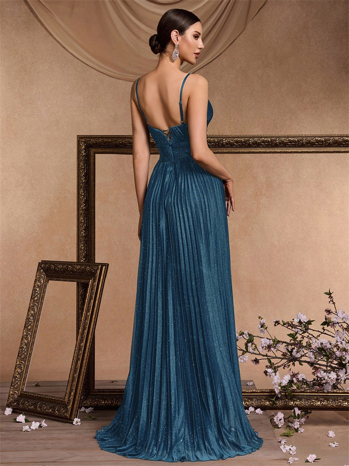 Plissiertes Oberteil mit ausgestellten Ärmeln und Maxirock-Set mit Taillengürtel – Rosiny 