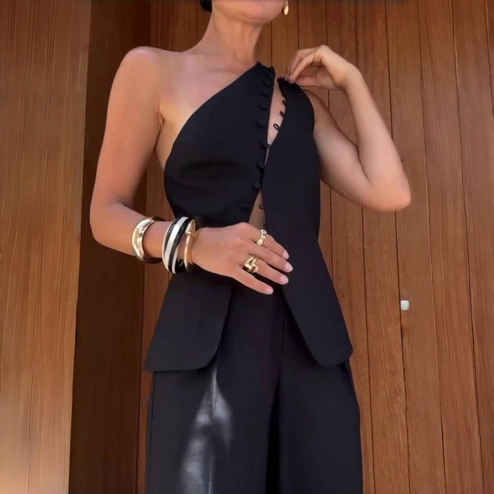 asymmetric one-shoulder corset top with hook detail – VANTIS