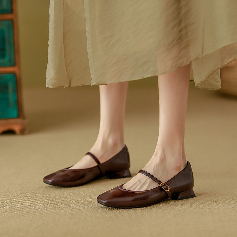 square-toe mary jane flats with low heel - CLARANQI