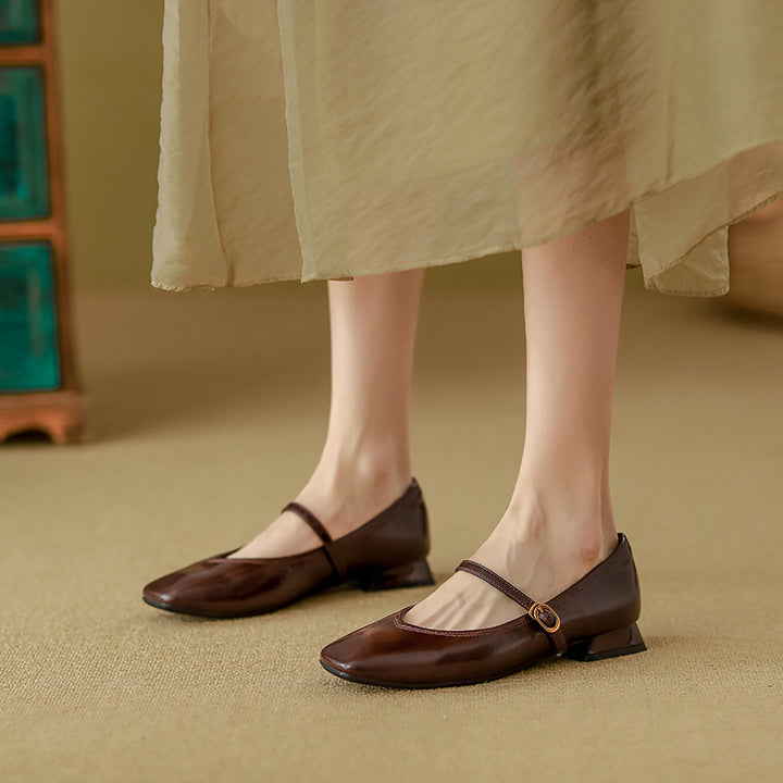 square-toe mary jane flats with low heel - CLARANQI