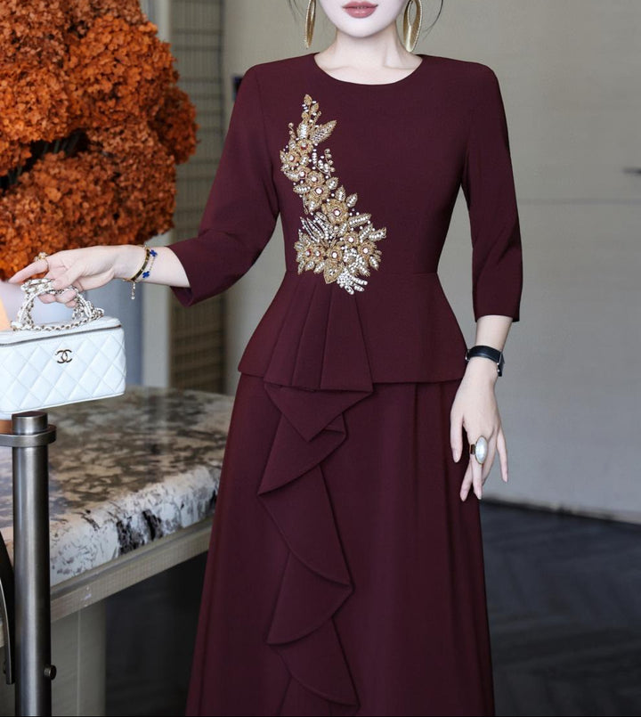 embellished peplum dress with cascading ruffle skirt – NOIR