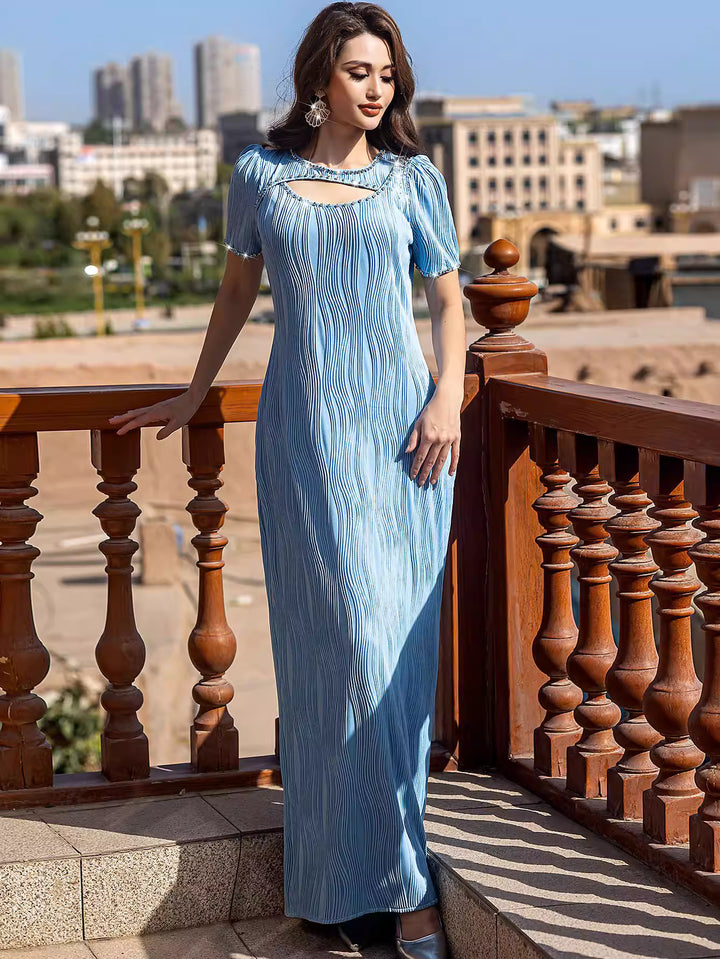 Cutout Neckline Bodycon Maxi Dress with Short Sleeves – PEARL