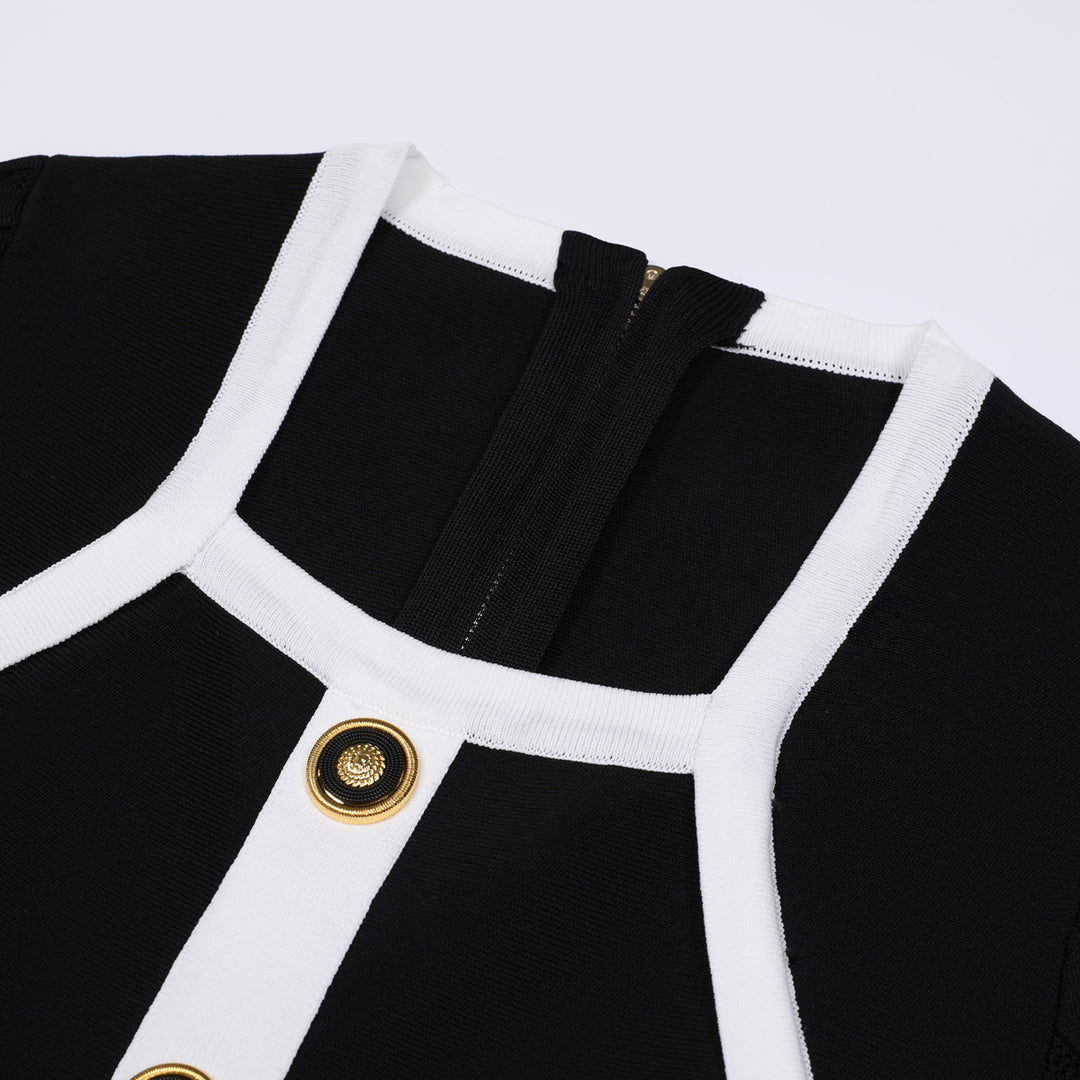 فستان قصير الأكمام مطوي مع لوحة متباينة – سيليناري