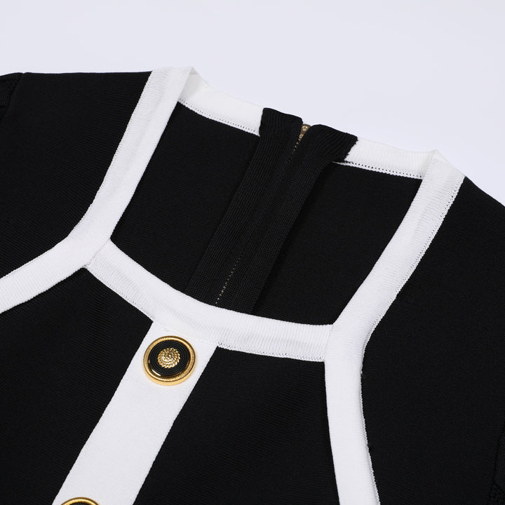 فستان قصير الأكمام مطوي مع لوحة متباينة – سيليناري