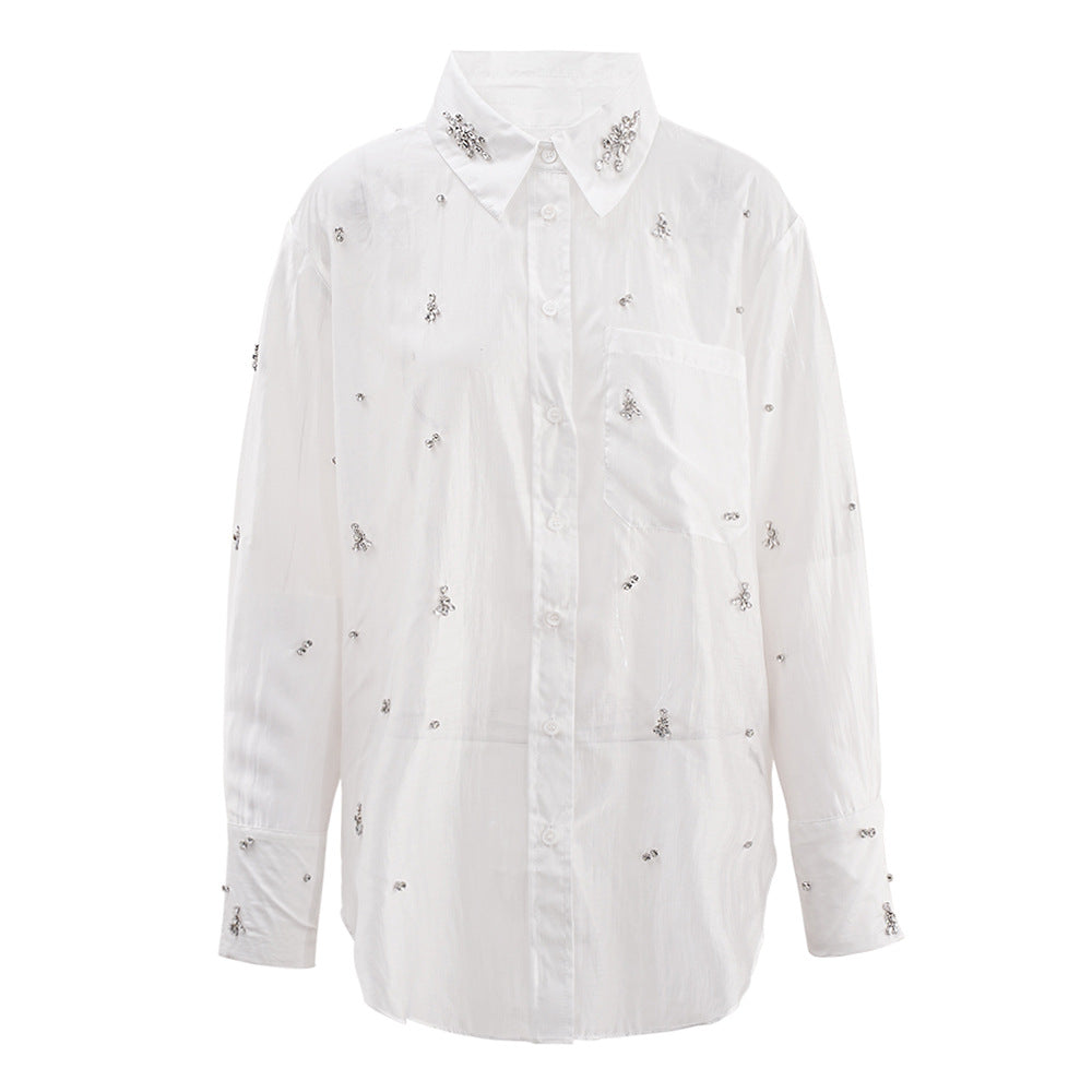 embellished sheer button-down shirt with crystal details – LUMIÈRE