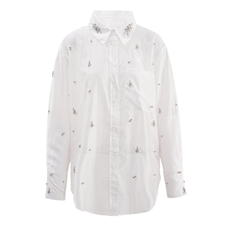 embellished sheer button-down shirt with crystal details – LUMIÈRE