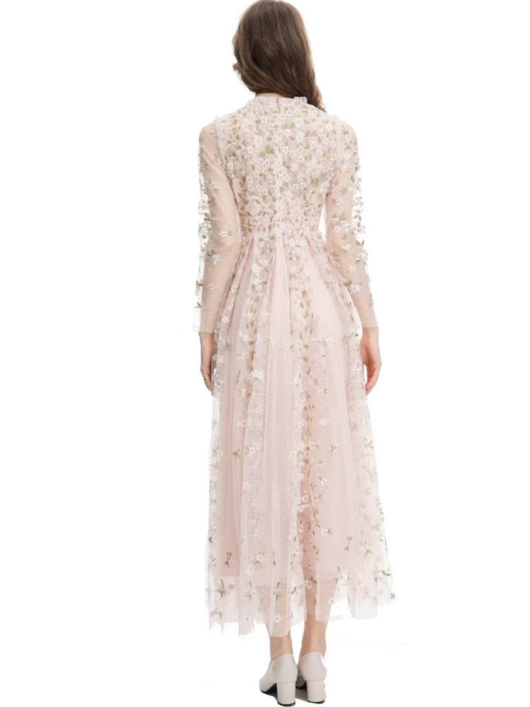 embroidered tulle midi gown with long sleeves – ORYVLA