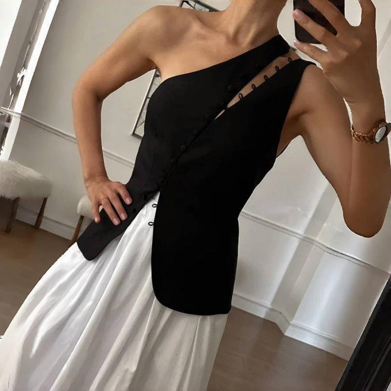 asymmetric one-shoulder corset top with hook detail – VANTIS