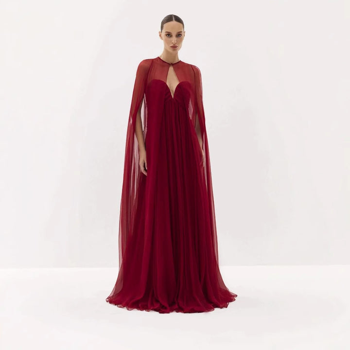 strapless chiffon gown with flowing cape - AURORVA