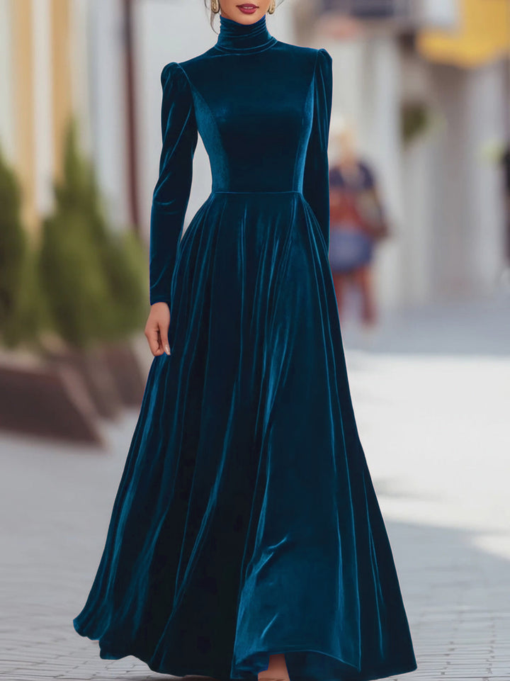 velvet high-neck maxi dress with fitted waist – MILYA