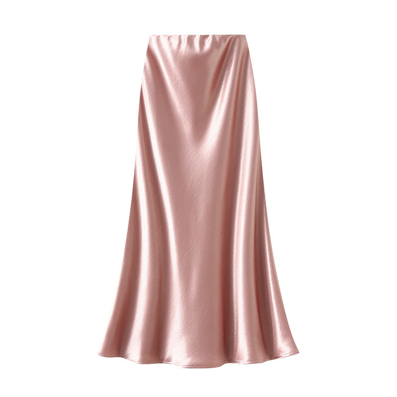 satin A-line midi skirt in icy blue – FROST
