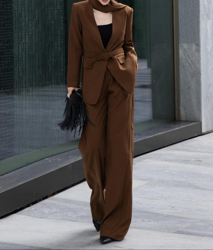 belted tailored blazer with wide-leg trousers – SIENNA