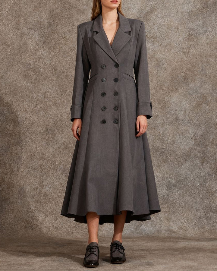 معطف طويل مزدوج الصدر بقصة أنيقة واسعة من الأسفل - فيكتورينا