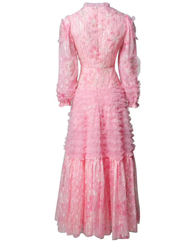 robe midi à manches courtes avec des appliqués floraux 3D - BLOOMIQ 