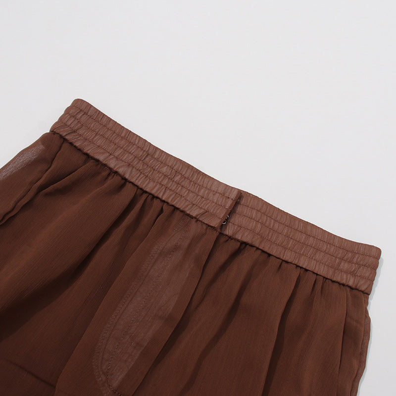 طقم بلوزة وبنطلون شفاف مطوي – سيينا