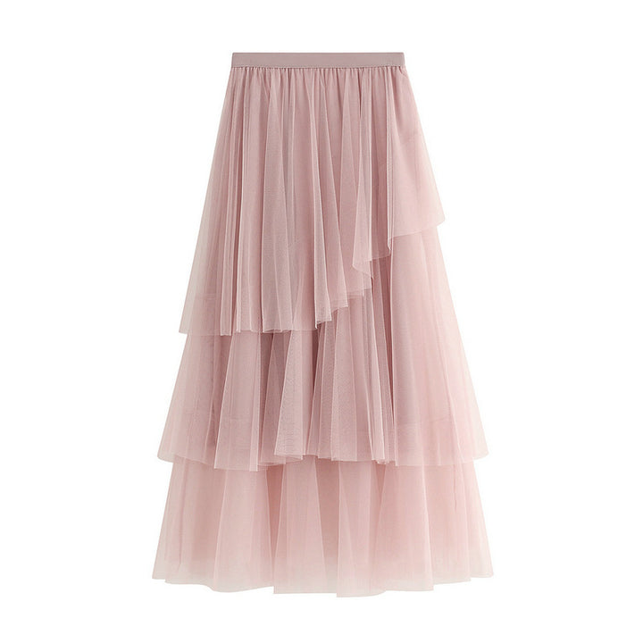 layered tulle midi skirt with asymmetric ruffle – ROSABELLE