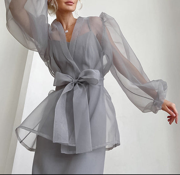 sheer organza blouse with voluminous sleeves – ARIA