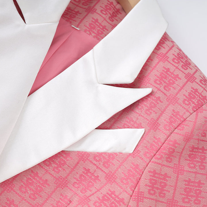 double-breasted jacquard blazer with satin lapel – ROSÉ
