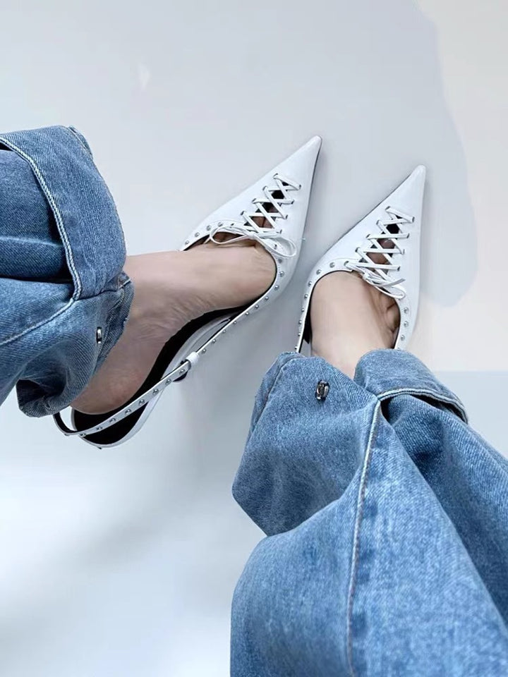 pointed-toe slingback pumps with studded trim – VALERA