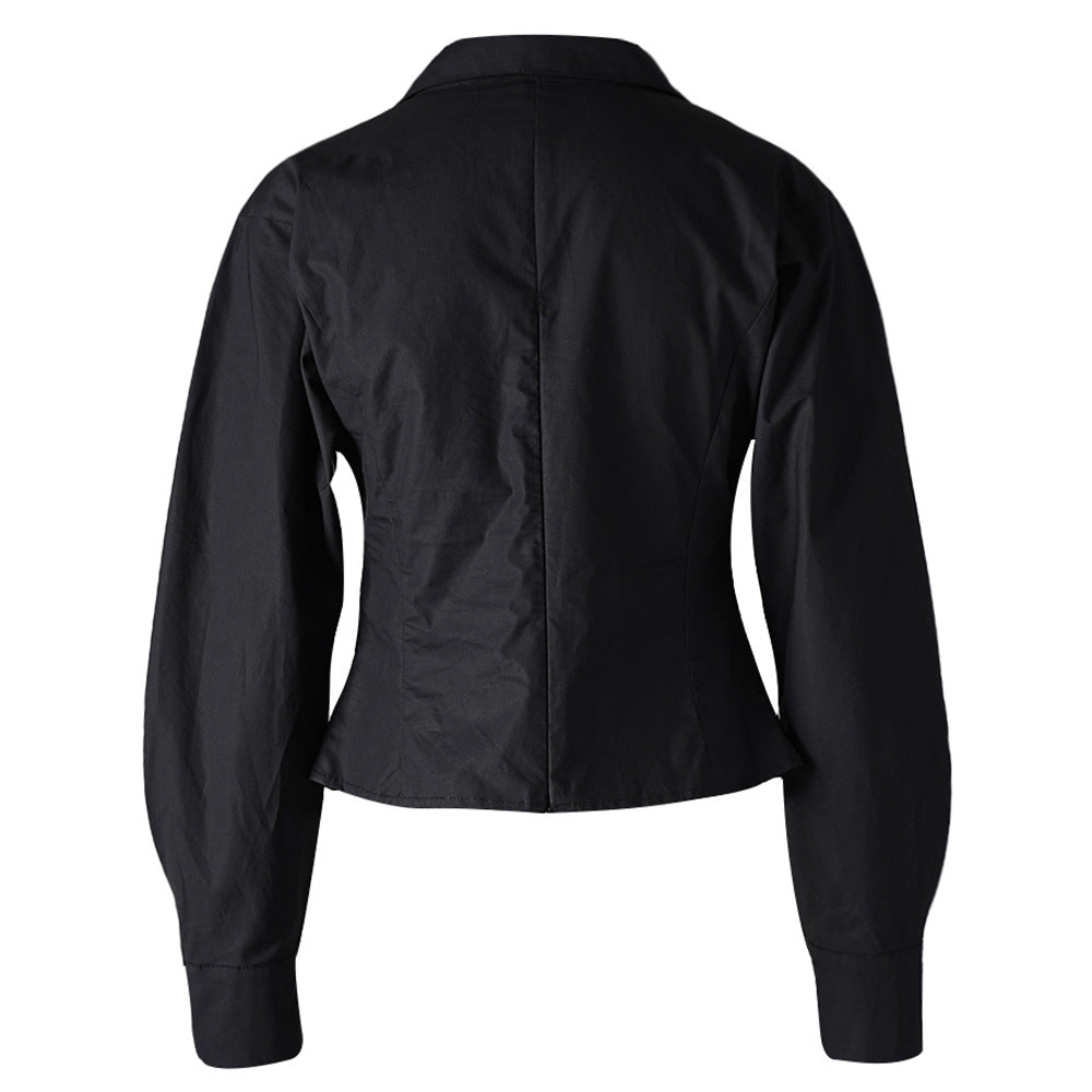 V-Neck Wrap Blouse with Cinched Waist – NOIRA