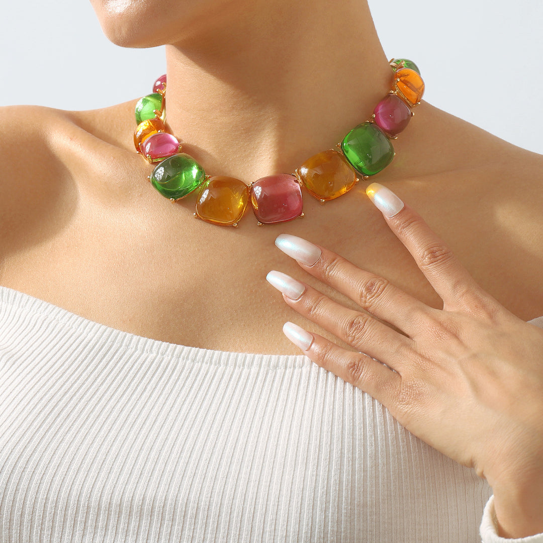 mehrfarbige Kettenhalskette mit Emaille-Seeanhängern - CORALIA 