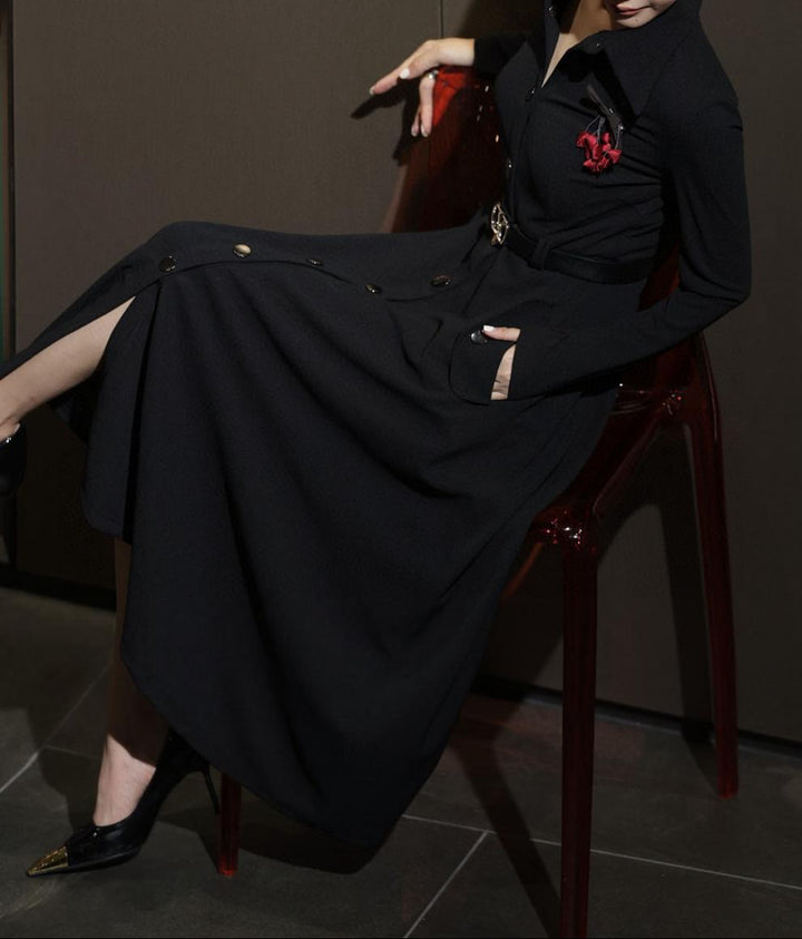 military-style midi dress with belted waist – ASTRID