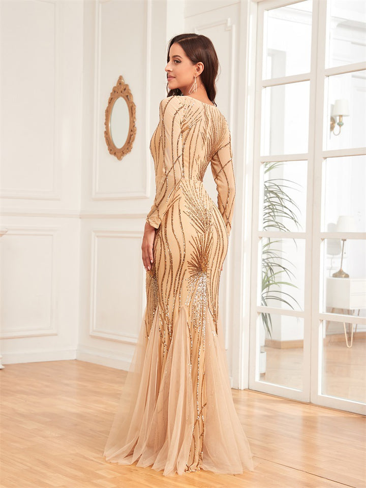 فستان شبكي بأكمام طويلة ومزين بالترتر – أدريانا