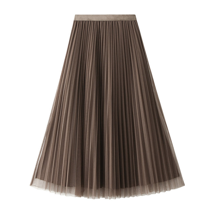 Pleated Midi Skirt with Elastic Waist – CHAMPAGNE