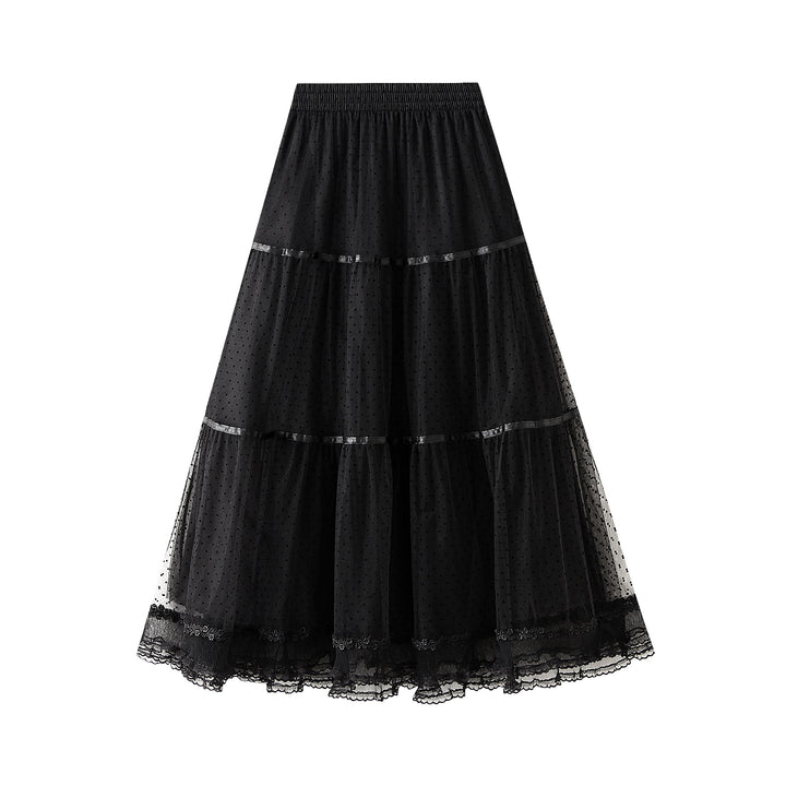 tiered dotted tulle midi skirt with lace trim – ELIORA