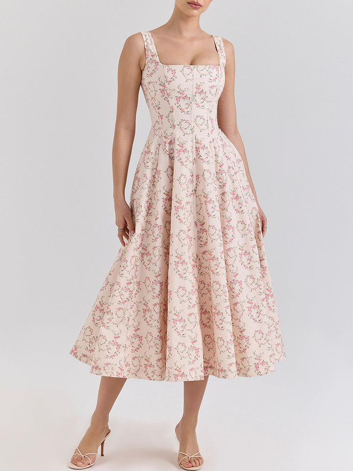 sleeveless floral print flared dress – ROSALIEK