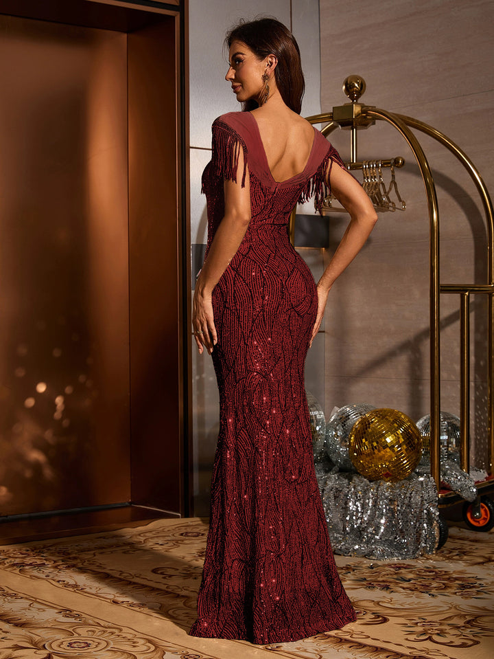 Plissiertes Oberteil mit ausgestellten Ärmeln und Maxirock-Set mit Taillengürtel – Rosiny 