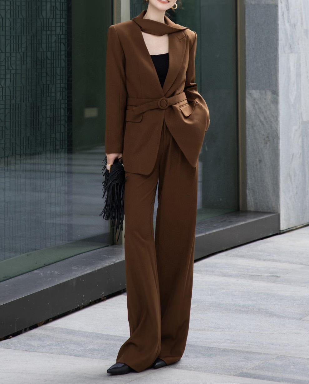 belted tailored blazer with wide-leg trousers – SIENNA