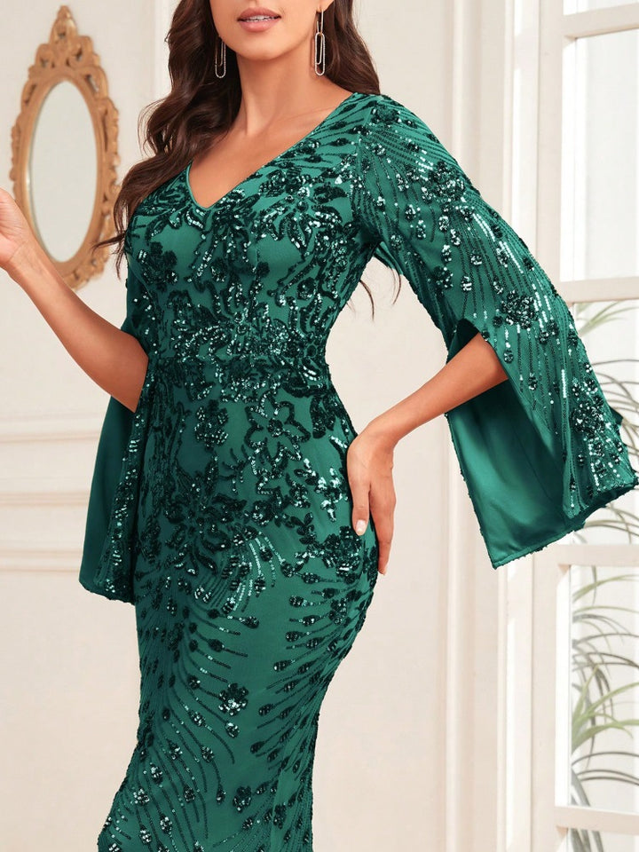 Geplooide top met uitlopende mouwen en maxi-rok set met tailleband – Rosiny 