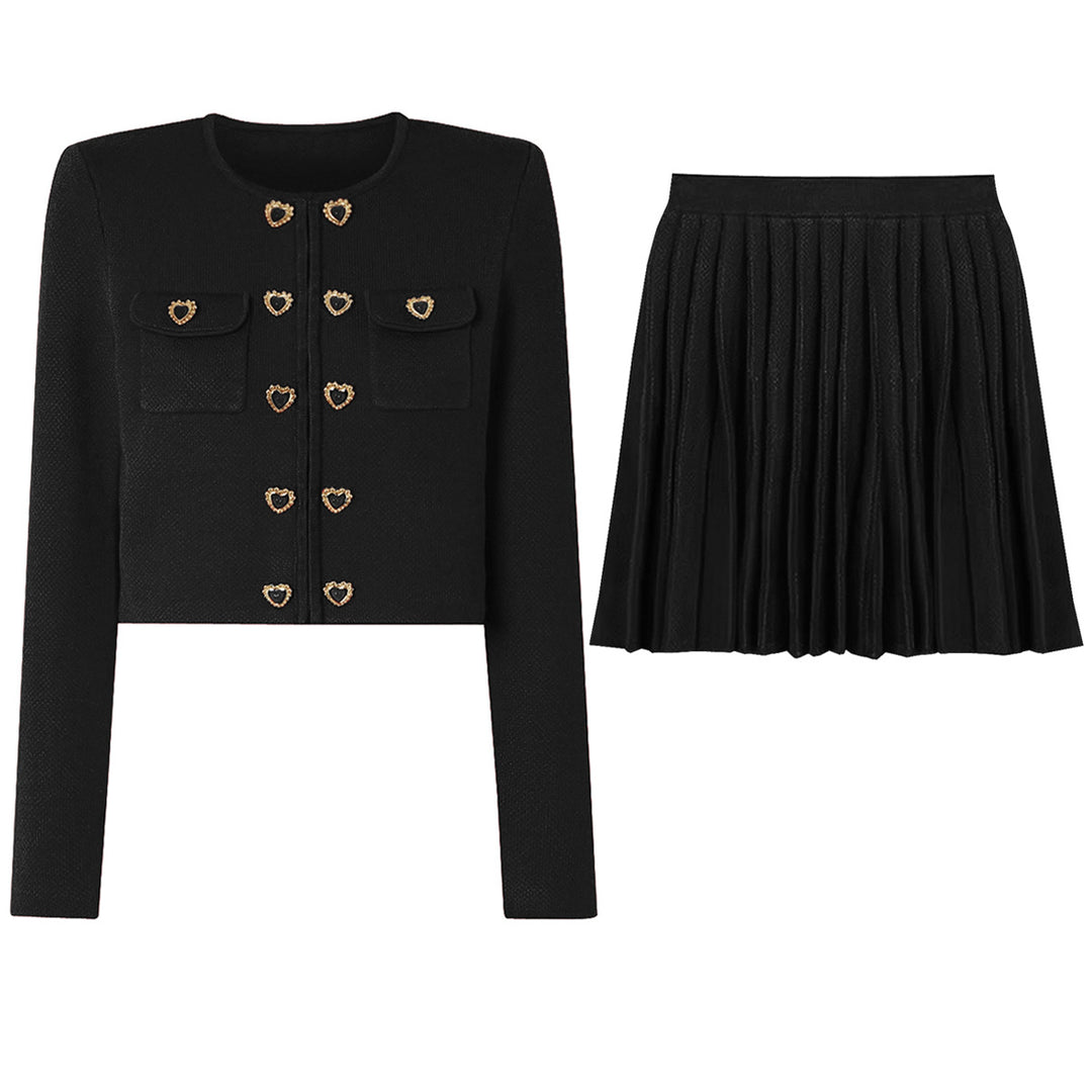long sleeve cropped jacket with pleated mini skirt - AURELIATO