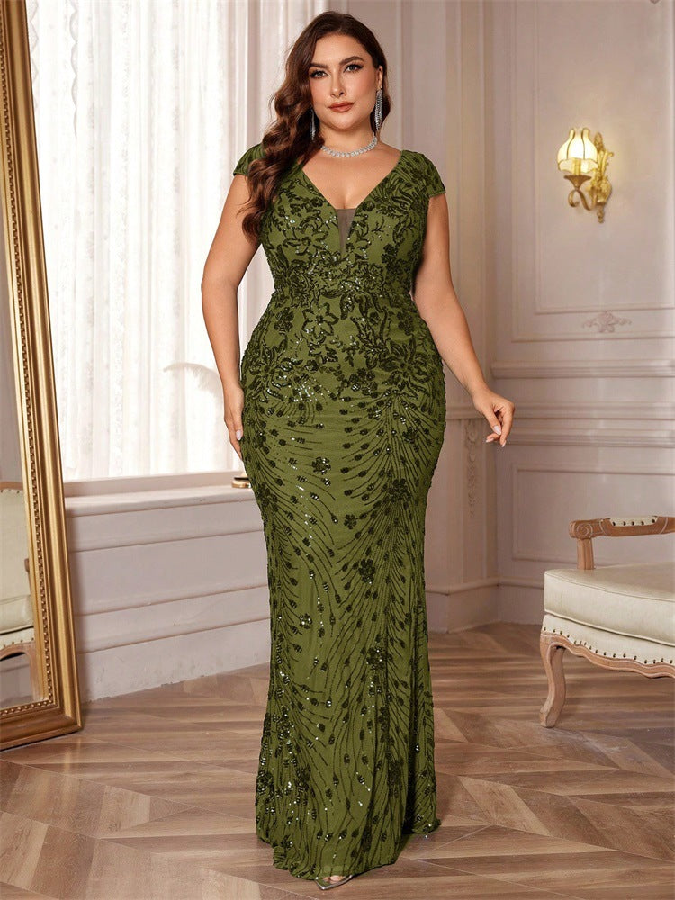 sequin mermaid gown with plunging neckline – AMARIZA