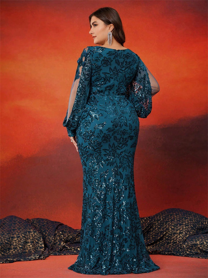 sequin embroidered gown with sheer sleeves – GLIMMER