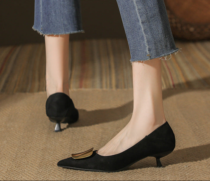 pointed toe pumps with metallic square buckle - AURELIANRI